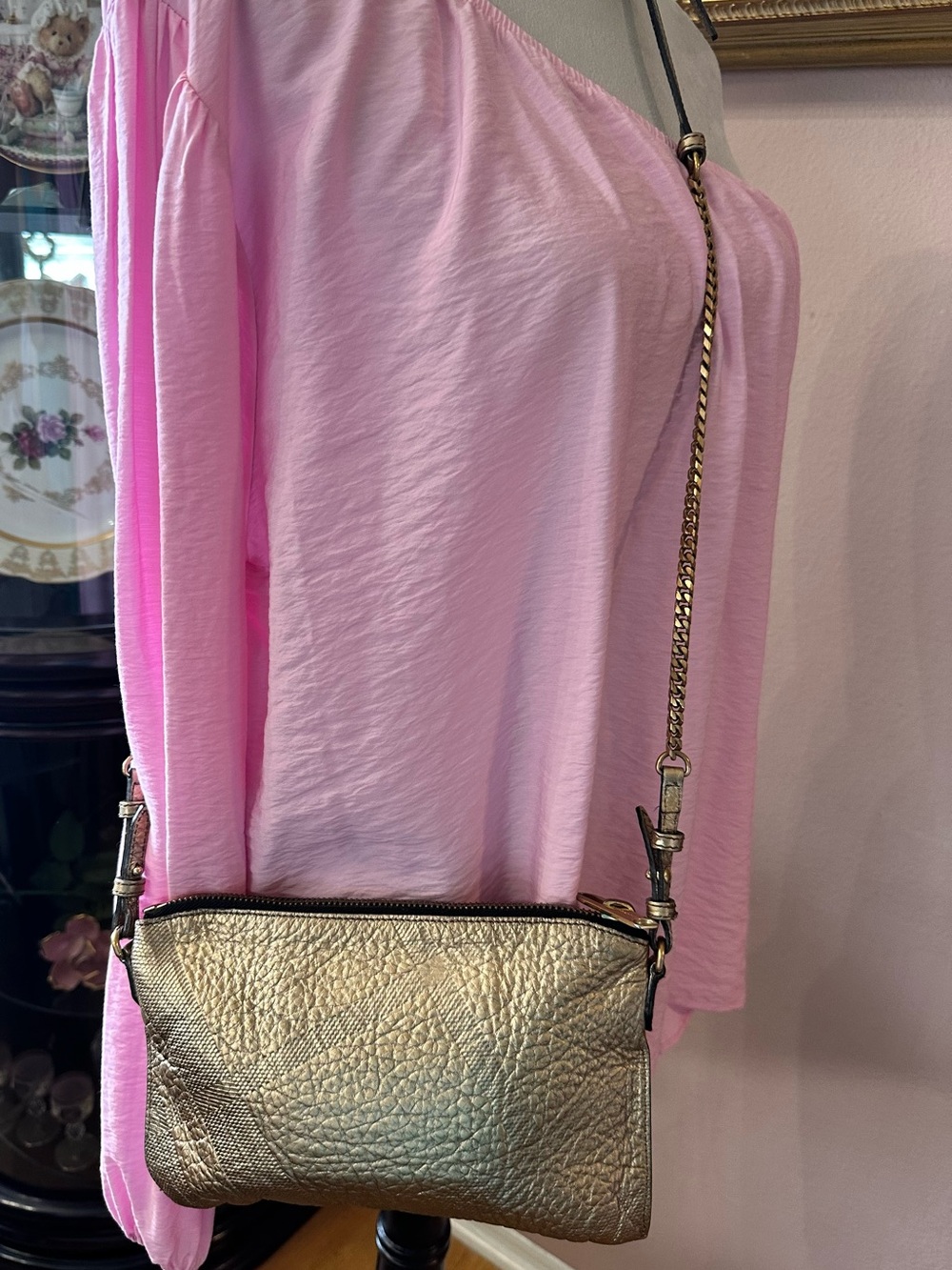 Authentic Burberry Metallic Gold Crossbody Bag with Chain Strap- Logo missing-